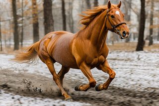 Majestic Chestnut Horse Galloping in Winter