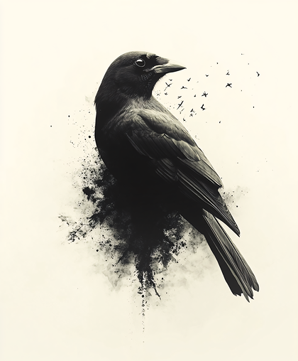 Majestic Crow Emerging From Smoke