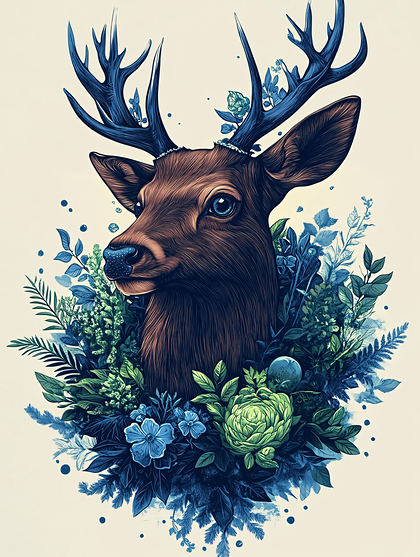 Majestic Deer Floral Portrait