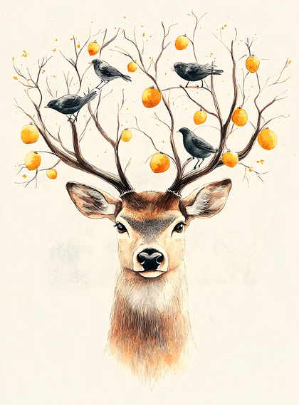 Majestic Deer With Fruitful Antlers