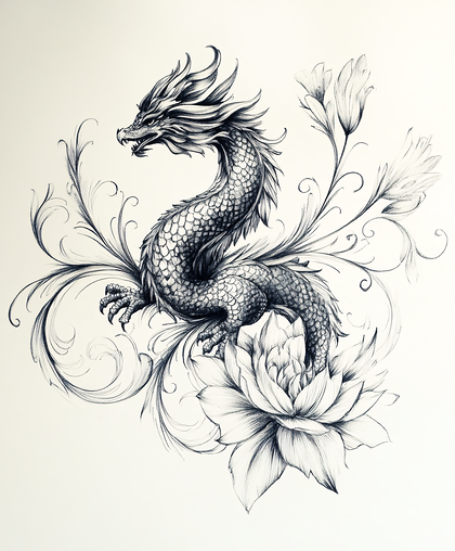 Majestic Dragon With Lotus Flower