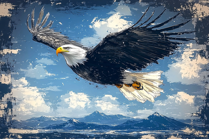 Majestic Eagle Soaring Over Mountains