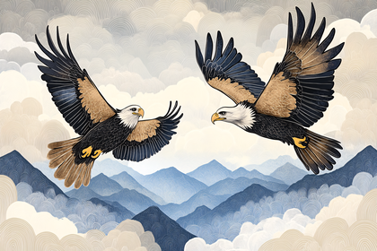 Majestic Eagles Soaring Above Mountainscape