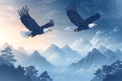 Majestic Eagles Soaring Over Mountain Peaks