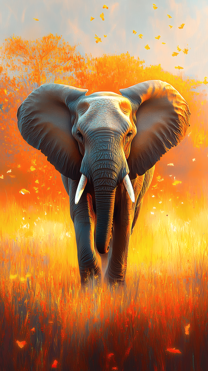 Majestic Elephant in Golden Field