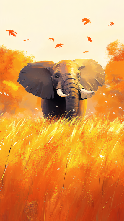 Majestic Elephant in Golden Field