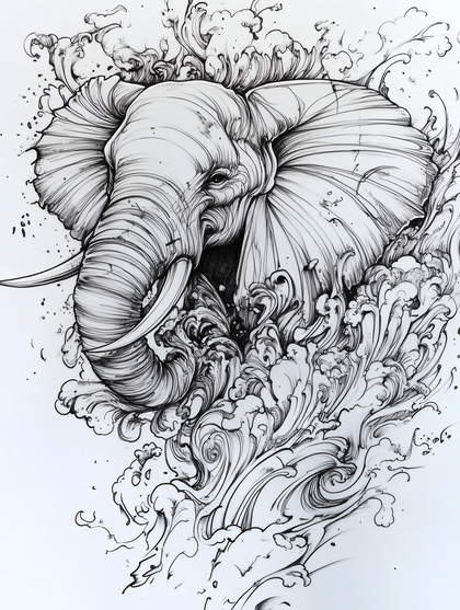 Majestic Elephant Surrounded by Waves