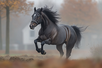 Majestic Galloping Black Horse