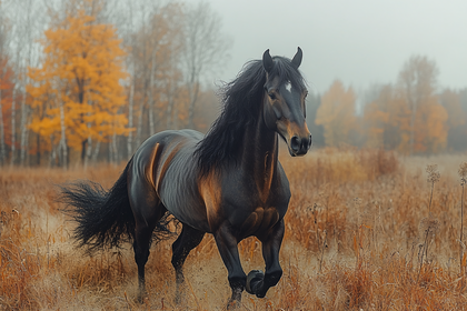 Majestic Horse Galloping Through Autumn Field