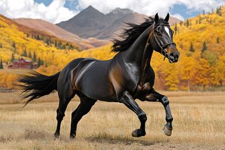 Majestic Horse Galloping Through Autumn Landscape