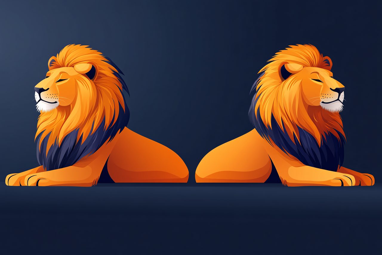 Majestic Lions Facing Each Other