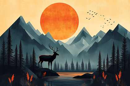 Majestic Mountain Landscape With Deer