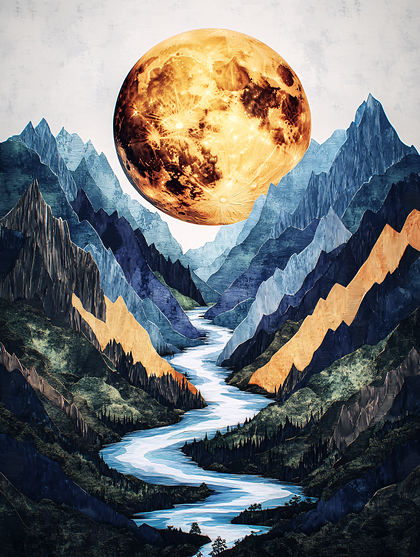 Majestic Mountain River Moon