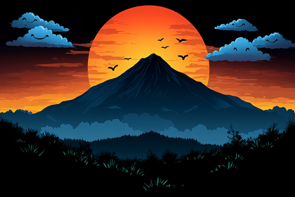 Majestic Mountain Sunset with Smiling Clouds