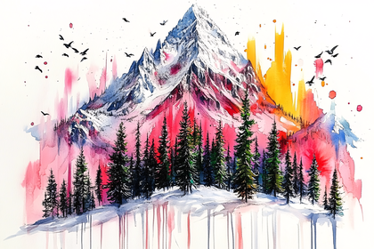 Majestic Mountain Watercolor Landscape