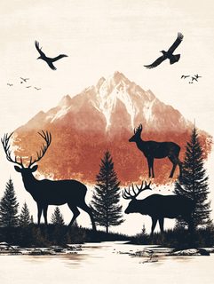 Majestic Mountain Wildlife Silhouette
