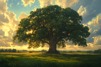 Majestic Oak Tree at Sunset