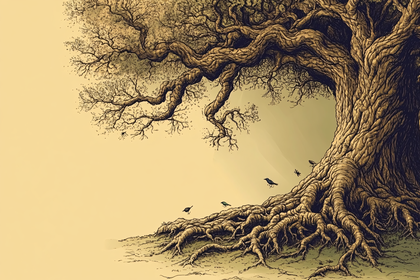 Majestic Old Tree With Birds