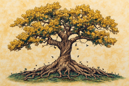 Majestic Old Tree With Golden Leaves