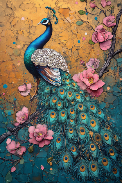 Majestic Peacock Amidst Blossoms