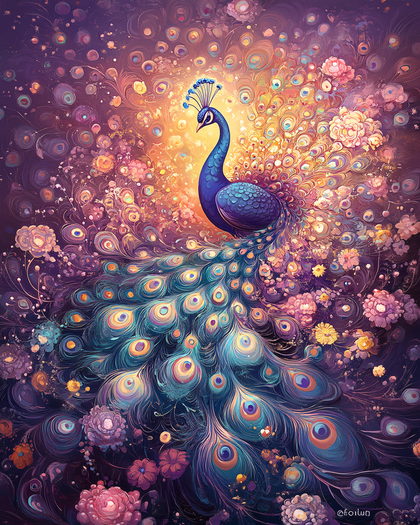 Majestic Peacock Amidst Floral Splendor