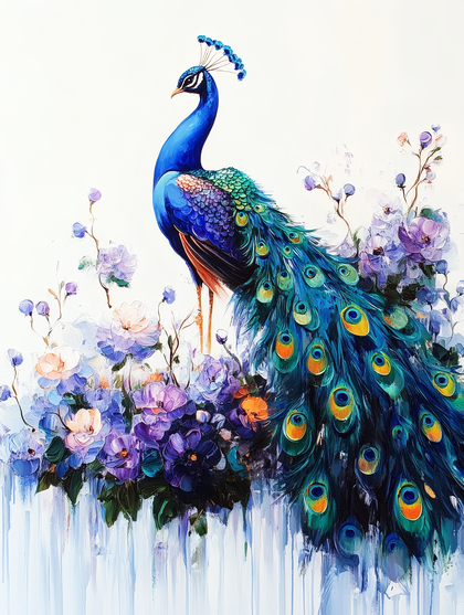 Majestic Peacock Among Flowers
