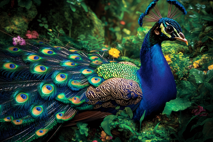 Majestic Peacock Displaying Feathers
