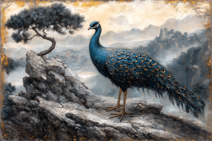 Majestic Peacock on Rocky Perch