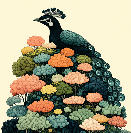Majestic Peacock Perched On Lush Foliage