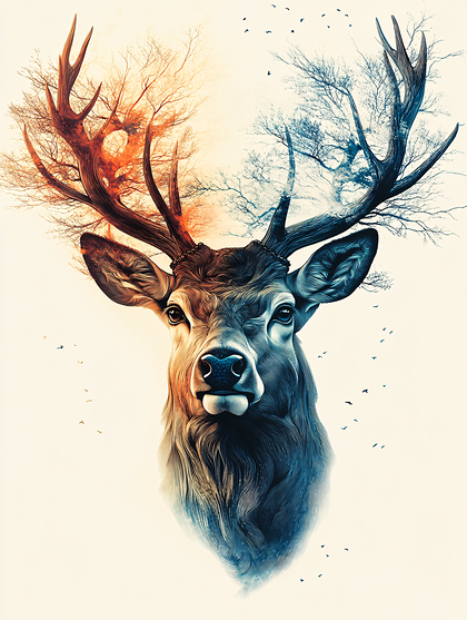 Majestic Stag With Intertwined Trees