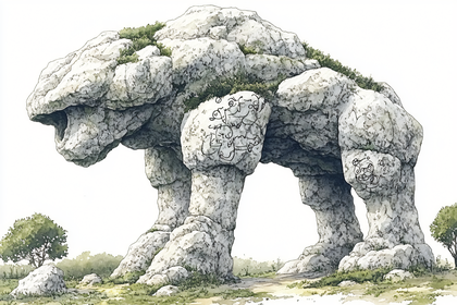 Majestic Stone Elephant Sculpture with Glyphs