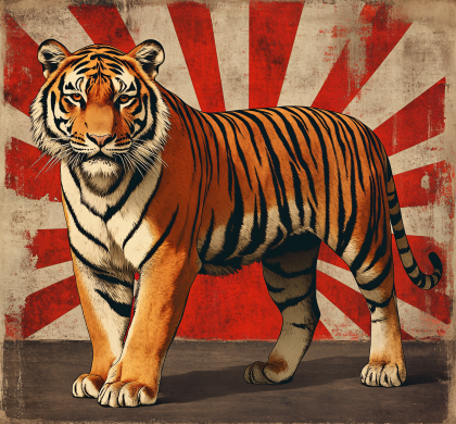 Majestic Tiger with Rising Sun Background