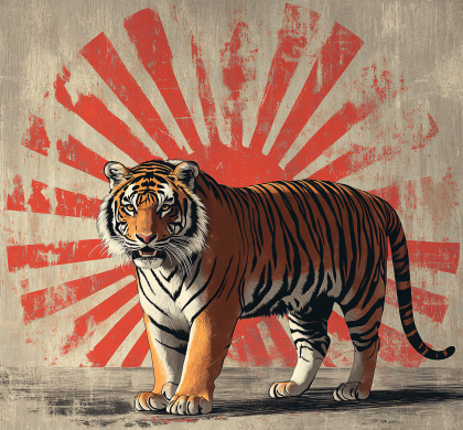 Majestic Tiger with Rising Sun