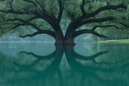 Majestic Tree Reflected in Calm Water