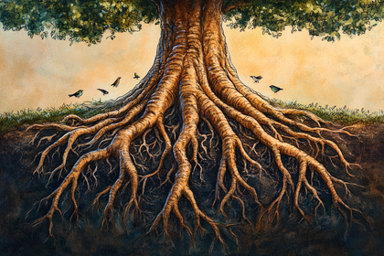 Majestic Tree Roots and Birds