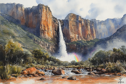 Majestic Waterfall in a Mountainous Landscape
