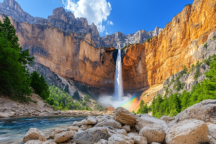 Majestic Waterfall In Canyon