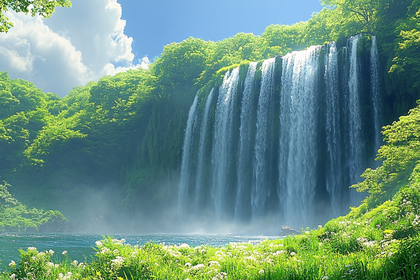 Majestic Waterfall in Lush Forest