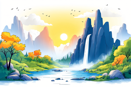 Majestic Waterfall Landscape at Sunset