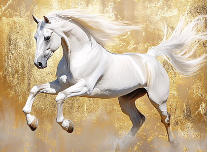 Majestic White Horse on Gold Background