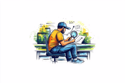 Man Analyzing Data with Magnifying Glass