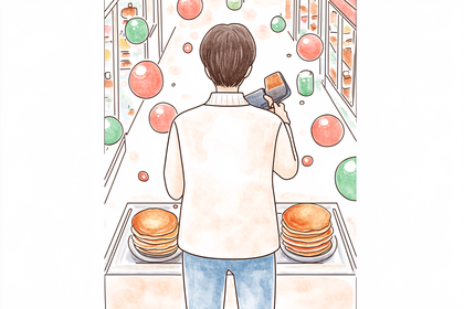 Man at Grocery Store with Pancakes
