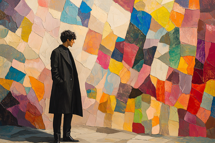 Man Contemplating Colorful Wall