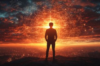Man Facing Bright Circle Of Light