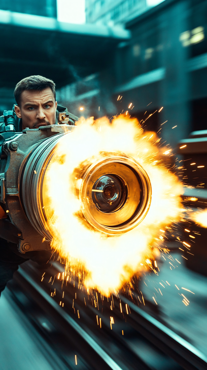 Man Firing a Futuristic Gun