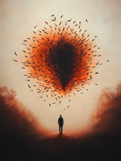 Man Gazing at Swirling Vortex
