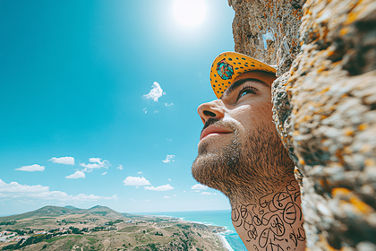 Man Gazing Upwards At Sunlit Sky