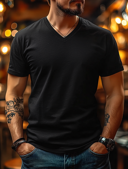 Man In Black V-Neck T-Shirt