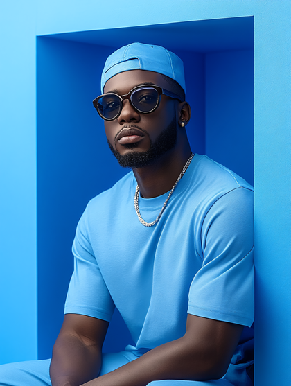Man In Blue Monochromatic Outfit