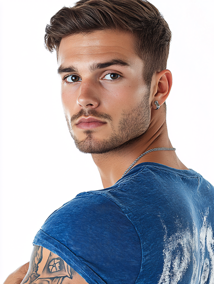 Man In Blue T-Shirt Over Shoulder
